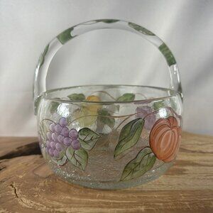 Fifth Avenue Crystal - Hand Painted Pompeii Fruit Crackle Glass Basket w/ Handle
